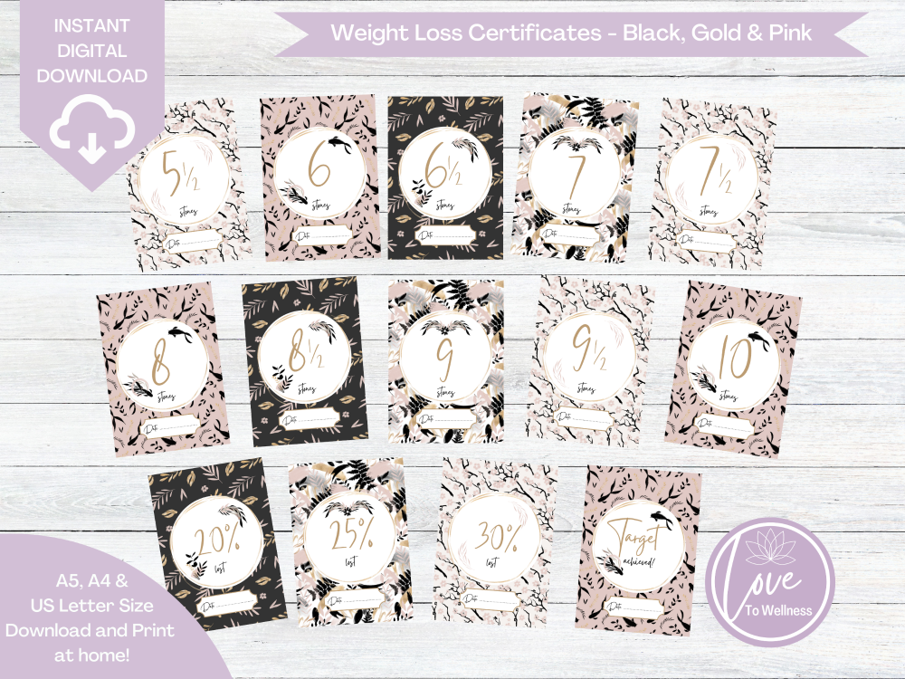 Weight Loss Certificate 5.5 to 10 stones - Black, Gold & Pink Collection - 