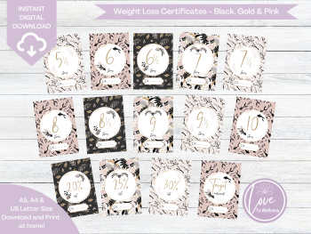 Weight Loss Certificate 5.5 to 10 stones - Black, Gold & Pink Collection - DIGITAL DOWNLOAD