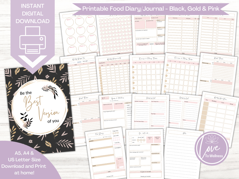 Be The Best Version Of You 12 week Personalised Food Diary - DIGITAL DOWNLO