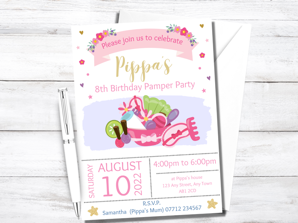 Pamper / Spa Party Birthday Invitations - PRINTED