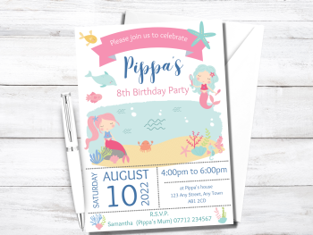 Mermaid Personalised Birthday Party Invitations from £4.45
