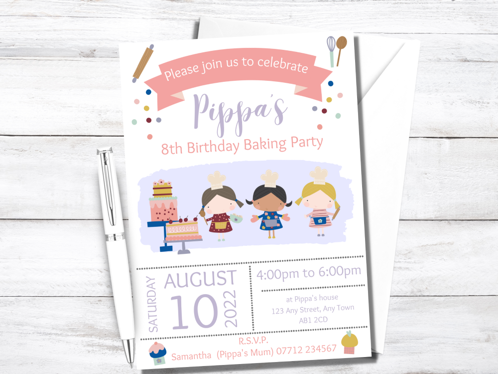 Baking / Cooking Party Birthday Invitations - PRINTED