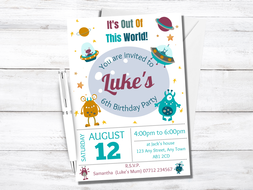 Aliens in Space Birthday Invitations - PRINTED