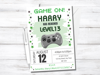 Video Game Personalised Birthday Invitations Green from £4.45