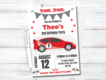 Racing Car Personalised Birthday Invitations Red from £4.45
