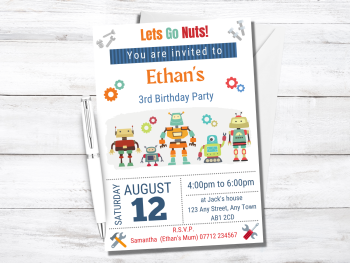 Robots Personalised Birthday Invitations from £4.45