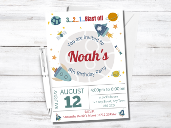 Outer Space Personalised Birthday Invitations from £4.45