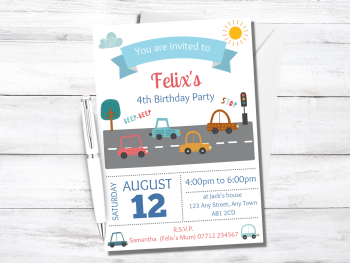 Traffic Cars Personalised Birthday Invitations from £4.45