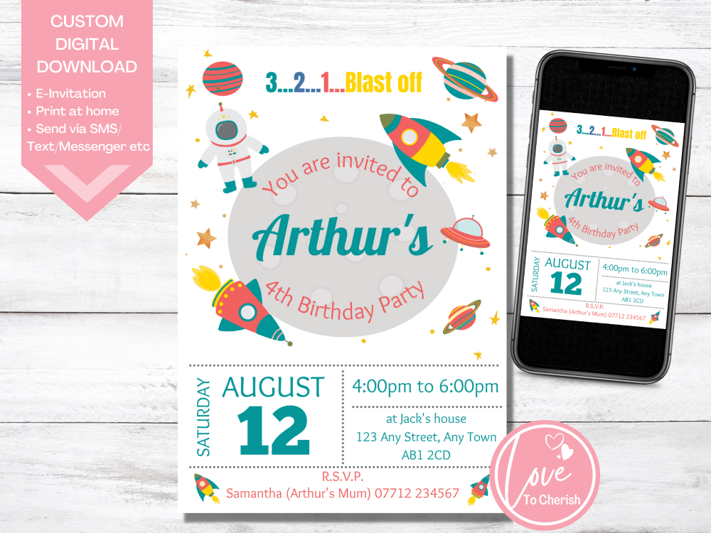 Space Rocket Ship Personalised Birthday Invitations PRINTED and