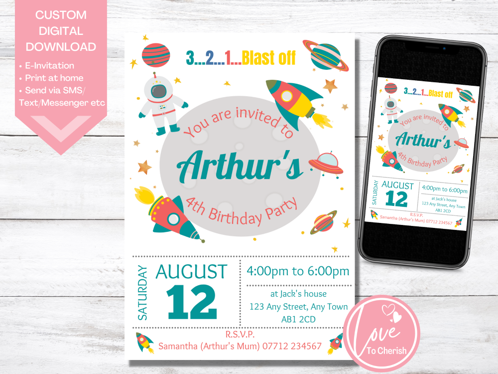 Space Rocket Ship Birthday Invitations - DIGITAL DOWNLOAD