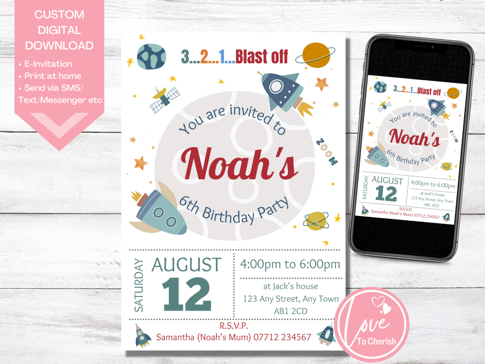 Outer Space Birthday Invitations - DIGITAL DOWNLOAD