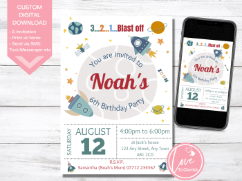 Outer Space Personalised Birthday Invitations - DIGITAL DOWNLOAD