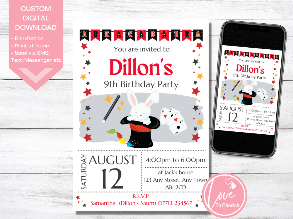 Magic Show Birthday Invitations - DIGITAL DOWNLOAD