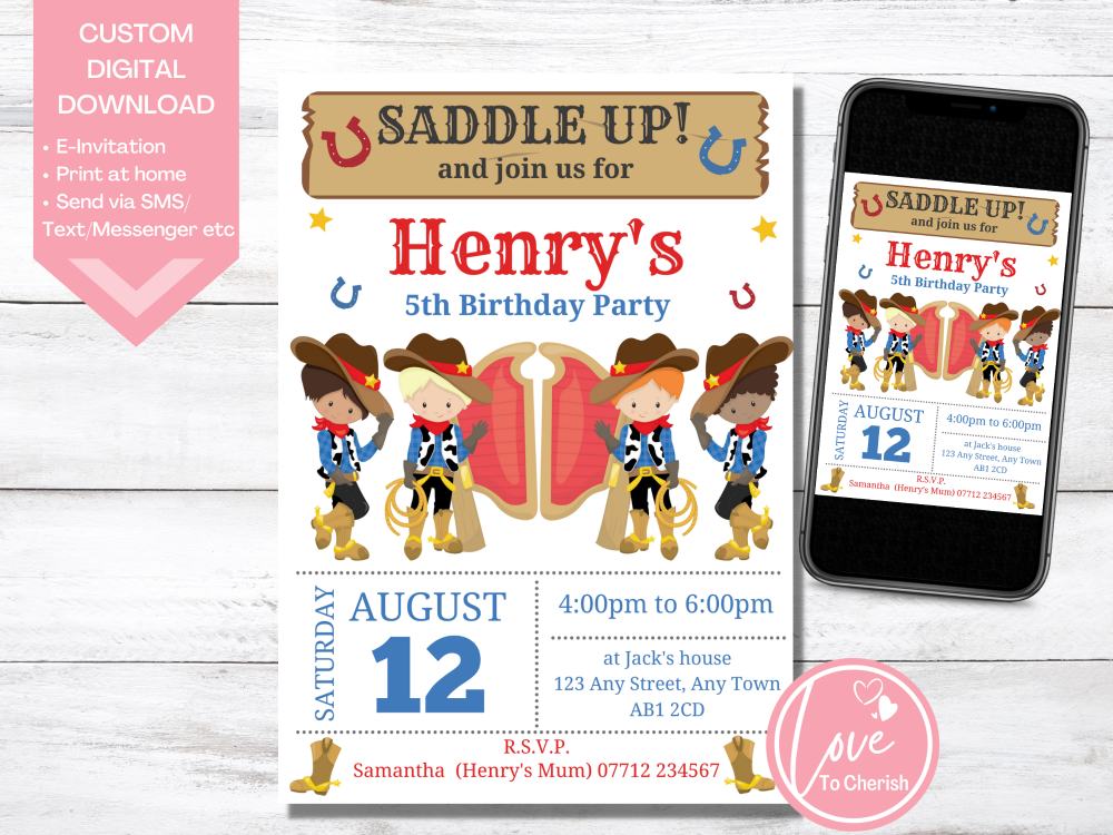 Cowboys Birthday Invitations - DIGITAL DOWNLOAD