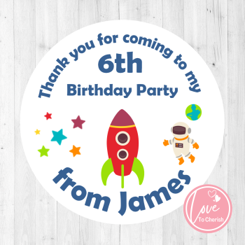 Space Rocket Ship Boy's Personalised Birthday Party Stickers
