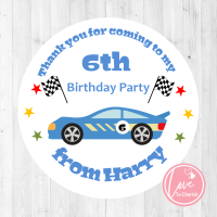 Racing Car Boy's Personalised Birthday Party Stickers