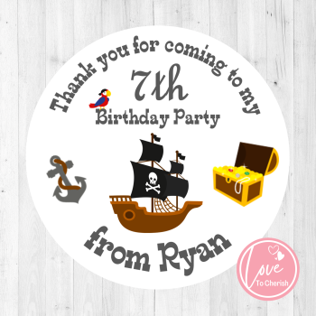 Pirate Ship Boy's Personalised Birthday Party Stickers