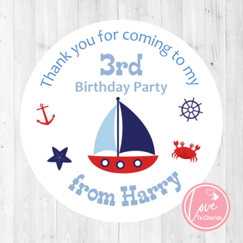 Nautical / Sailing Boat Boy's Personalised Birthday Party Stickers