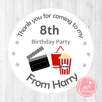 Movie Theme Personalised Birthday Party Stickers