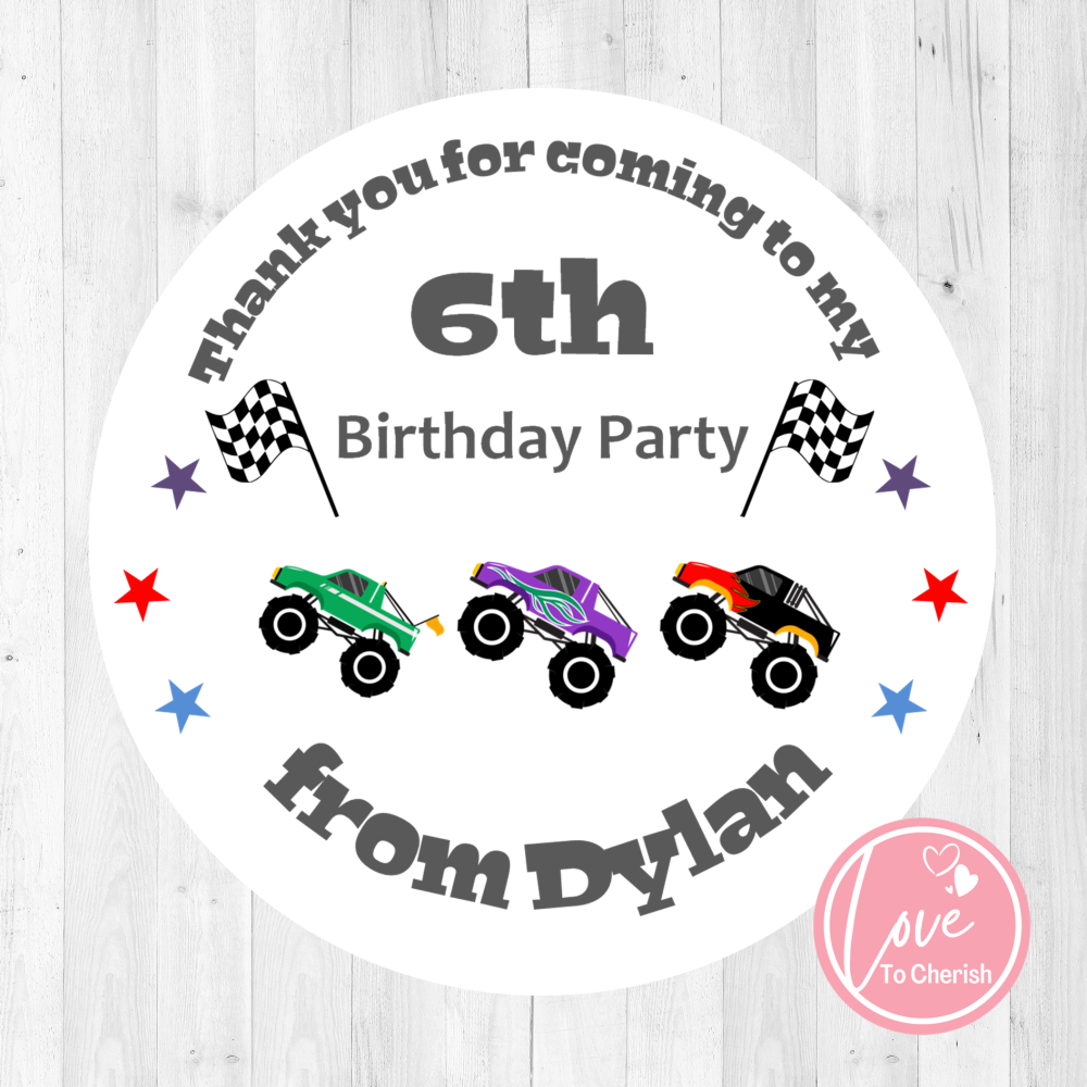 Monster Trucks Boy's Personalised Birthday Party Stickers