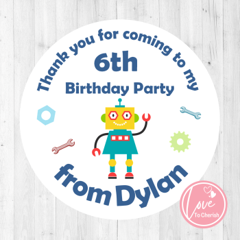 Funky Robot Boy's Personalised Birthday Party Stickers