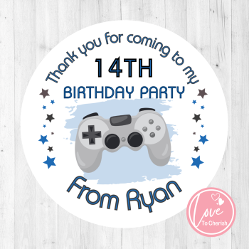 Blue Video Game Boy's Personalised Birthday Party Stickers