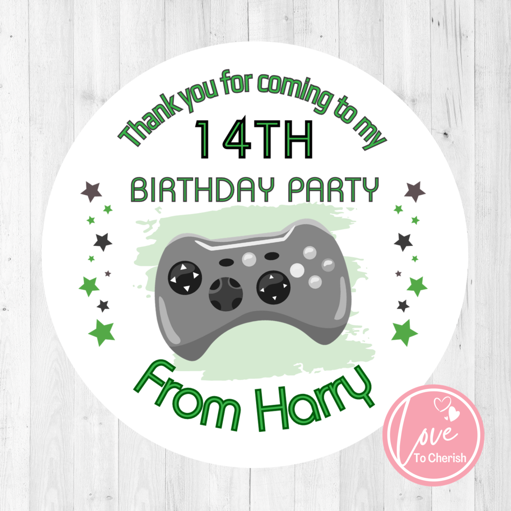 Green Video Game Boy's Personalised Birthday Party Stickers