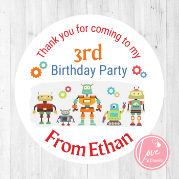 Robots Boy's Personalised Birthday Party Stickers