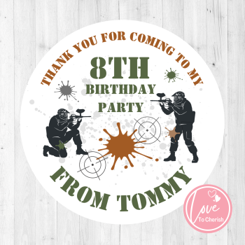 Paintball Boy's Personalised Birthday Party Stickers
