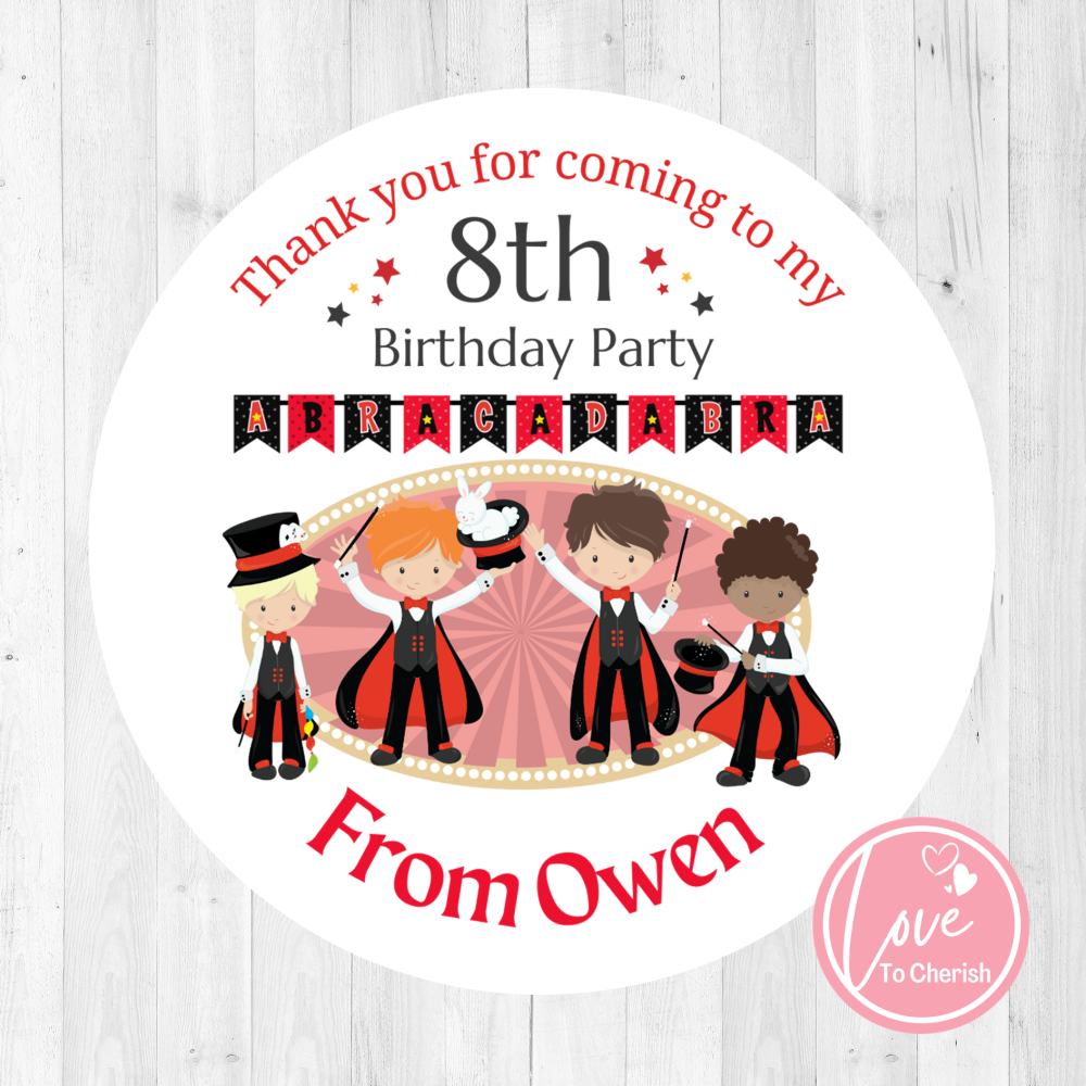 Magician Boy's Personalised Birthday Party Stickers