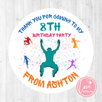 Jump / Trampoline Park Personalised Birthday Party Stickers