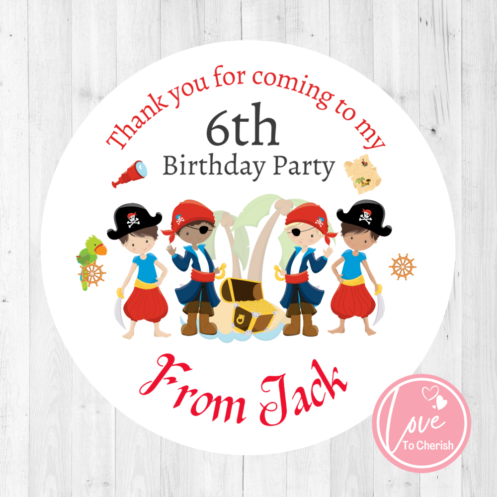 Pirate Boys Personalised Birthday Party Stickers