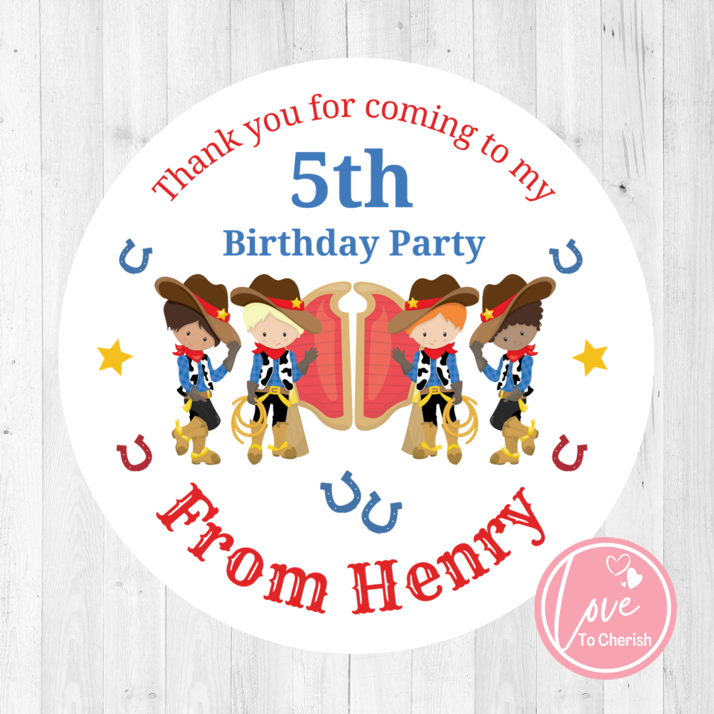 Cowboys Wild West Personalised Birthday Party Stickers