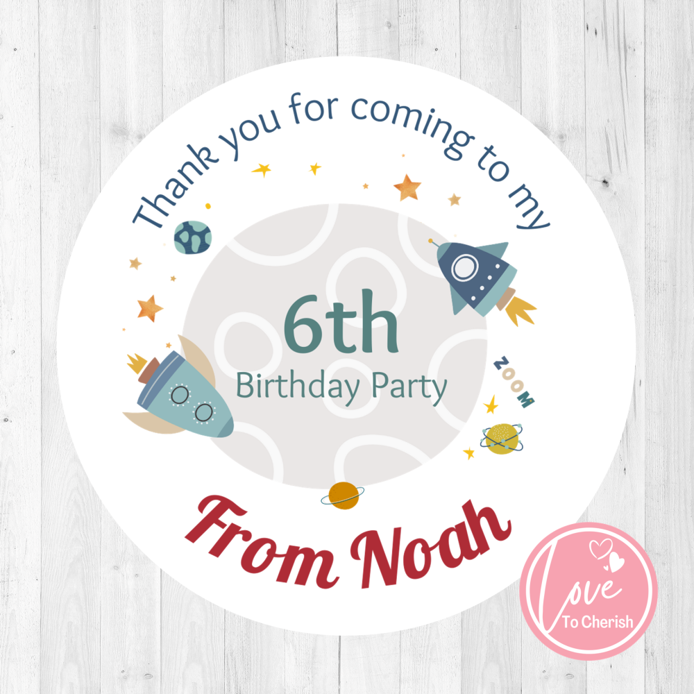 Outer Space Boy's Personalised Birthday Party Stickers