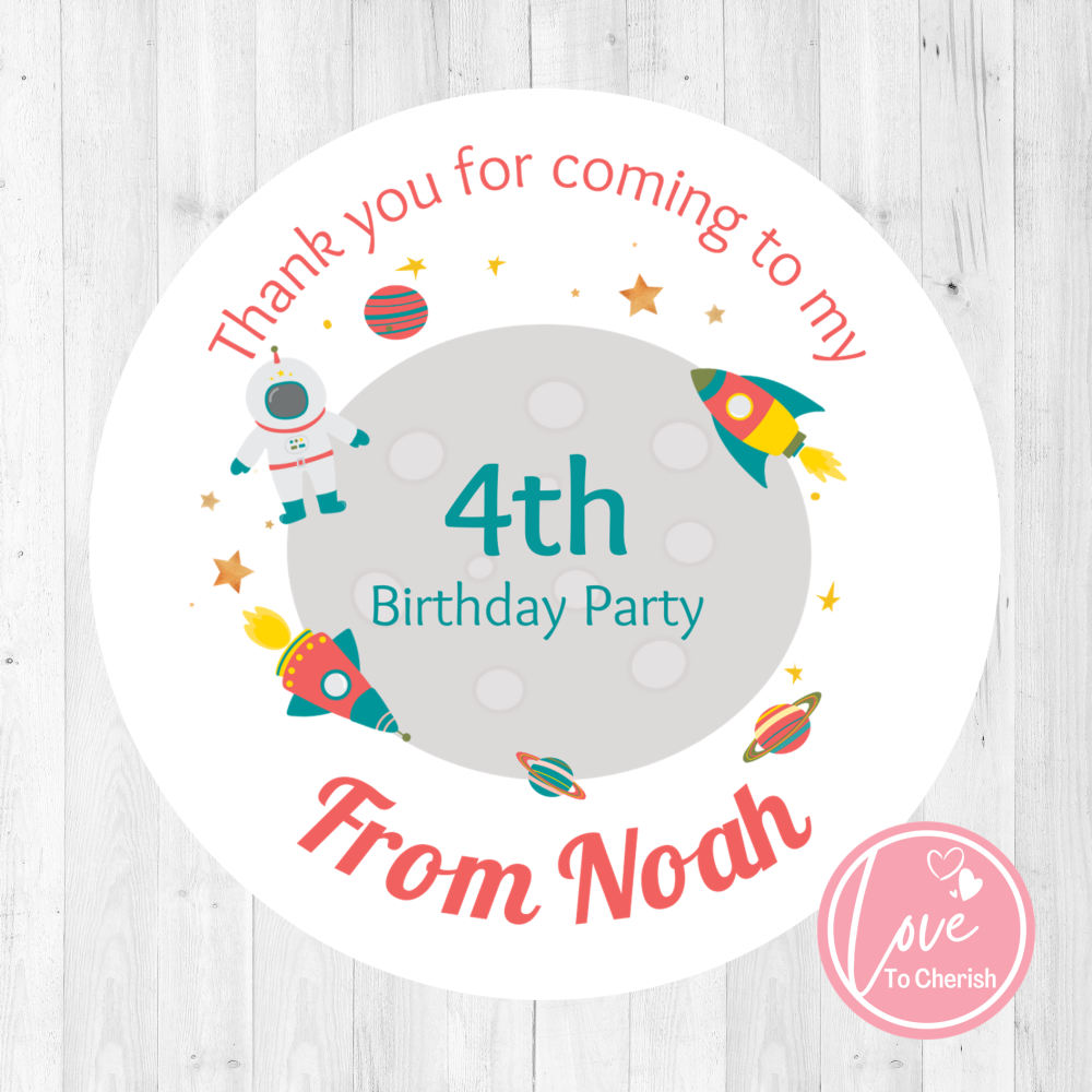 Astronaut In Space Boy's Personalised Birthday Party Stickers