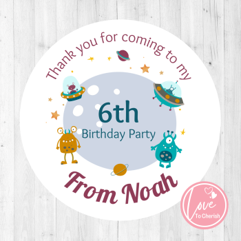 Aliens In Space Boy's Personalised Birthday Party Stickers