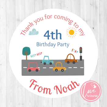 Traffic Cars Boy's Personalised Birthday Party Stickers