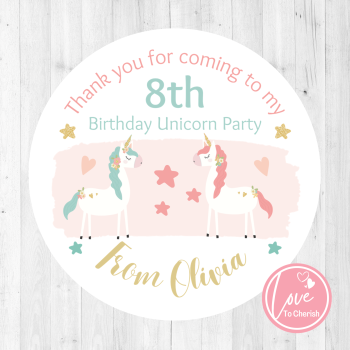 Magical Unicorns Personalised Birthday Party Stickers