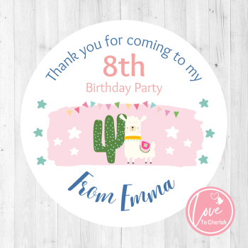 Llama Girls Personalised Birthday Party Stickers