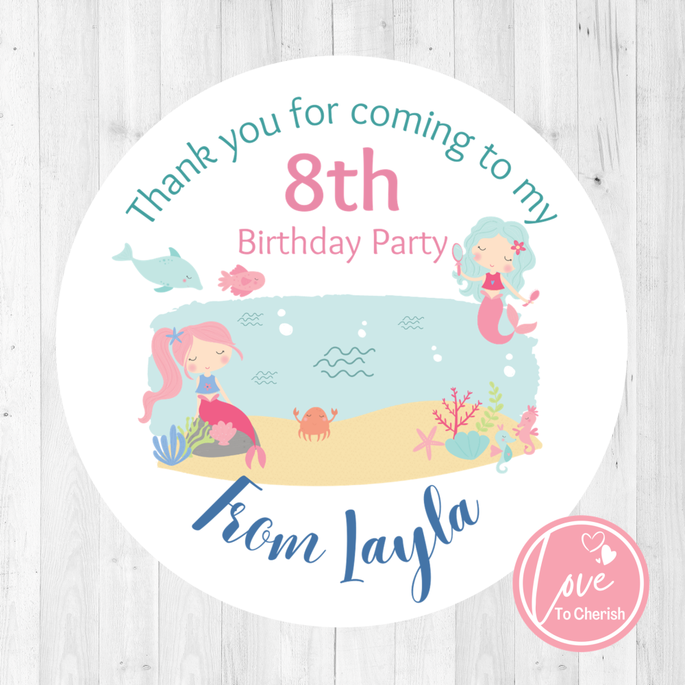 Mermaids Personalised Girl's Birthday Party Stickers