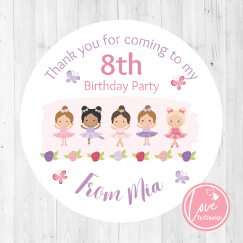 Ballerinas Personalised Girl's Ballet Birthday Party Stickers