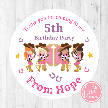 Cowgirls Personalised Girl's Wild West Birthday Party Stickers