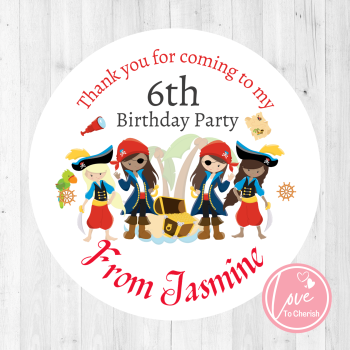 Pirate Girls Personalised Birthday Party Stickers