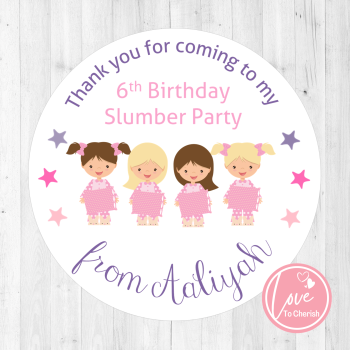 Girl's Slumber Party Personalised Birthday Stickers