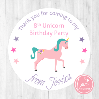 Unicorn Personalised Birthday Party Stickers