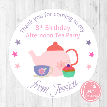 Afternoon Tea Personalised Birthday Party Stickers