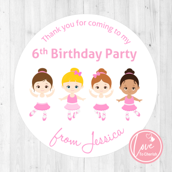 Ballerina & Friends Personalised Birthday Party Stickers