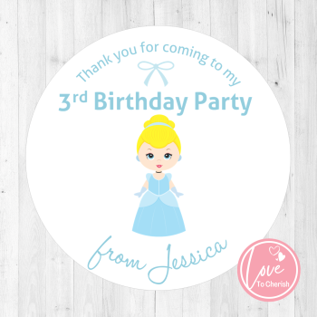 Cinderella Personalised Birthday Party Stickers