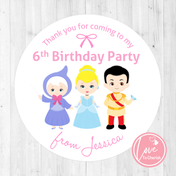 Cinderella & Fairy Godmother Personalised Birthday Party Stickers