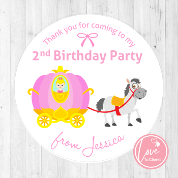 Cinderella & Pumpkin Carriage Personalised Birthday Party Stickers